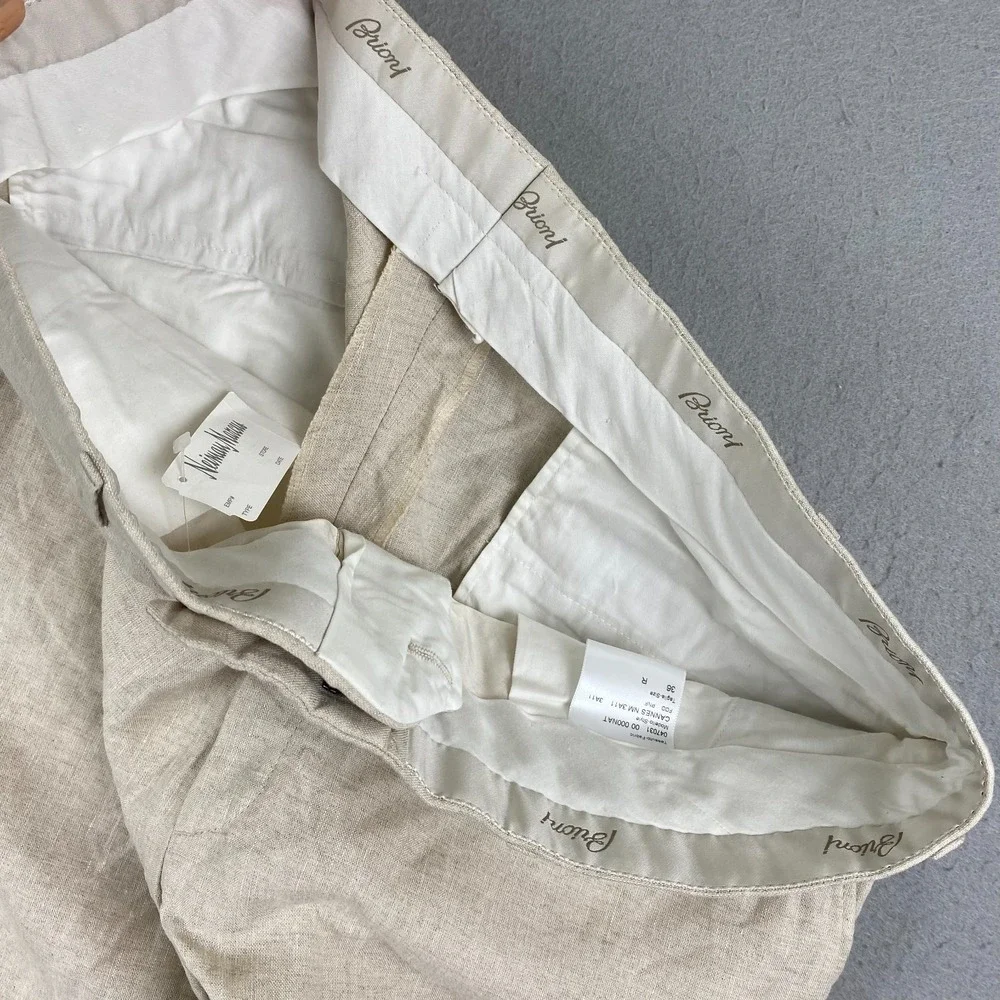 Brioni Cannes Dress Pants Linen Mens 36x31 Linen Flat Front Straight Leg NEW